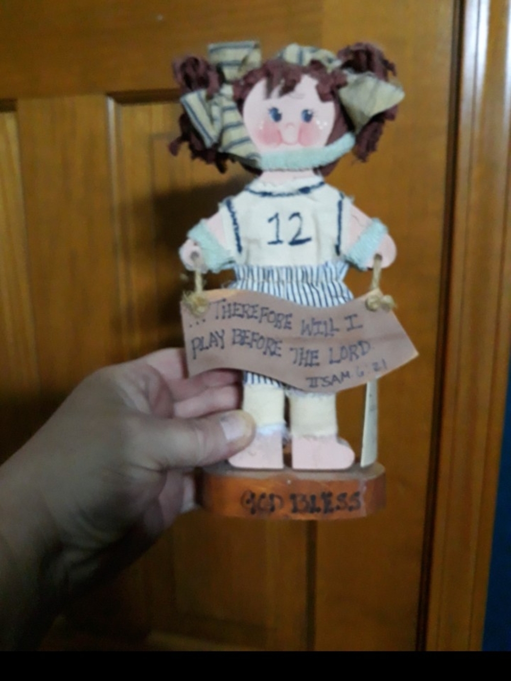 Handcrafted Wooden Girl Doll Figurine - Pink and Brown